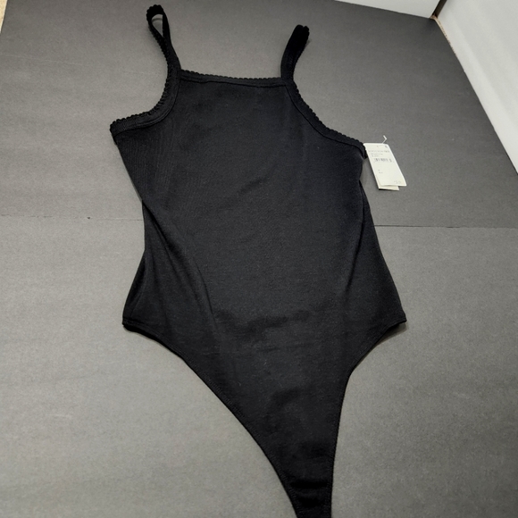 Picot Trim Cotton Blend Rib Bodysuit - Picture 1 of 6